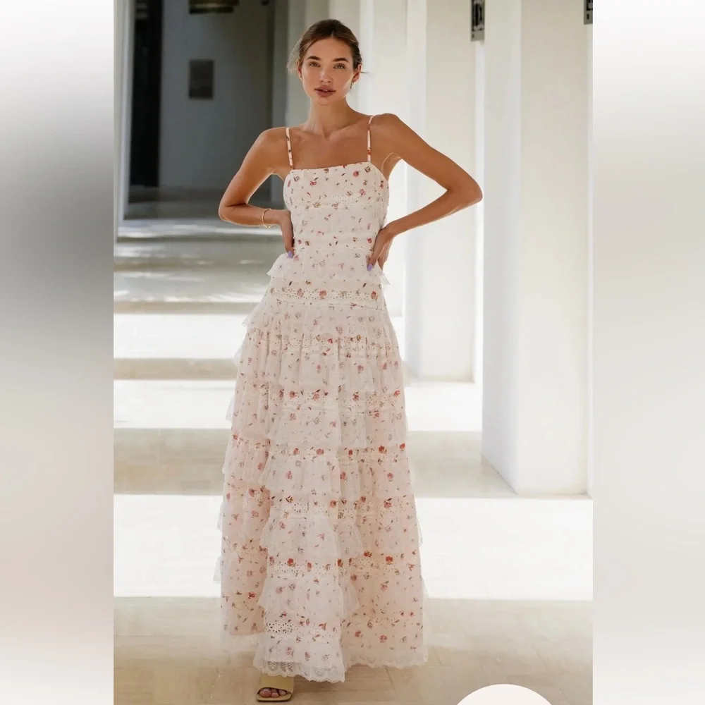 lace and mesh bridesmaid dress Navy Beaded Lace Long V Neck Dress With See-Through Mesh Paneling main image 0